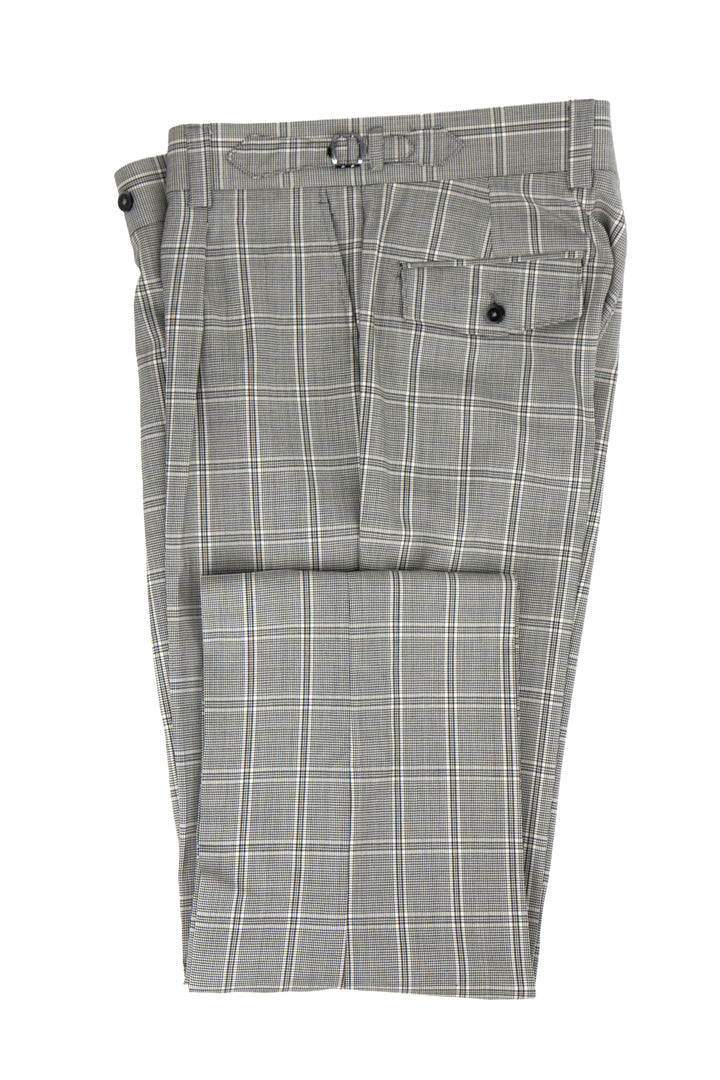 Tiglio Luxe Black and White Houndstooth with Windowpane Semi-Wide Leg Wool Marbella Dress Pants TL4225