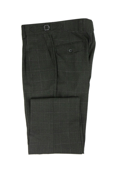 Tiglio Luxe Heather Green with Windowpane Semi-Wide Leg Wool Marbella Dress Pants TL5111