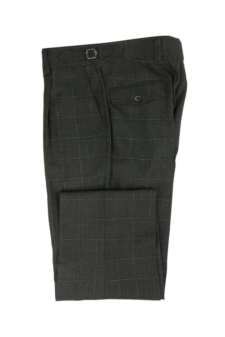 Tiglio Luxe Heather Green with Windowpane Semi-Wide Leg Wool Marbella Dress Pants TL5111