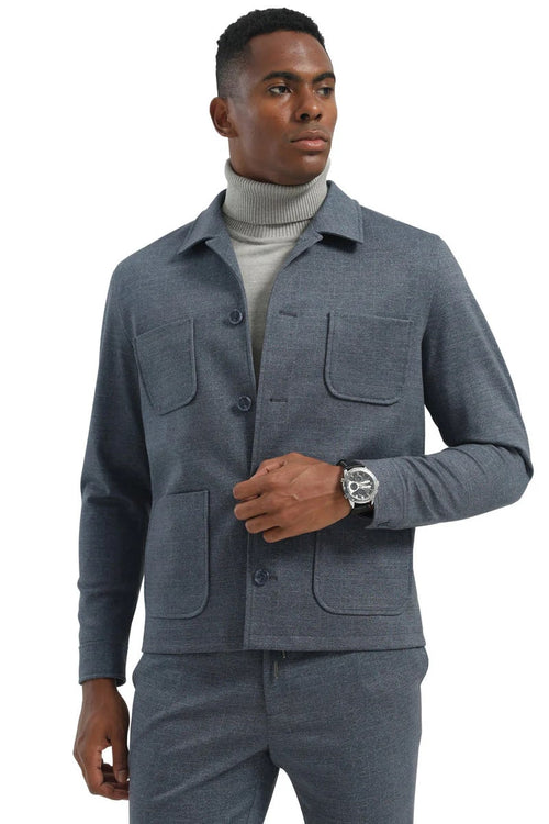 Mens Casual Walking Casual Suit Jacket and Pant Set in Blue Safari Military Style 70s Fashion