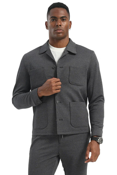 Mens Casual Walking Casual Suit Jacket and Pant Set in Grey Safari Military Style 70s Fashion