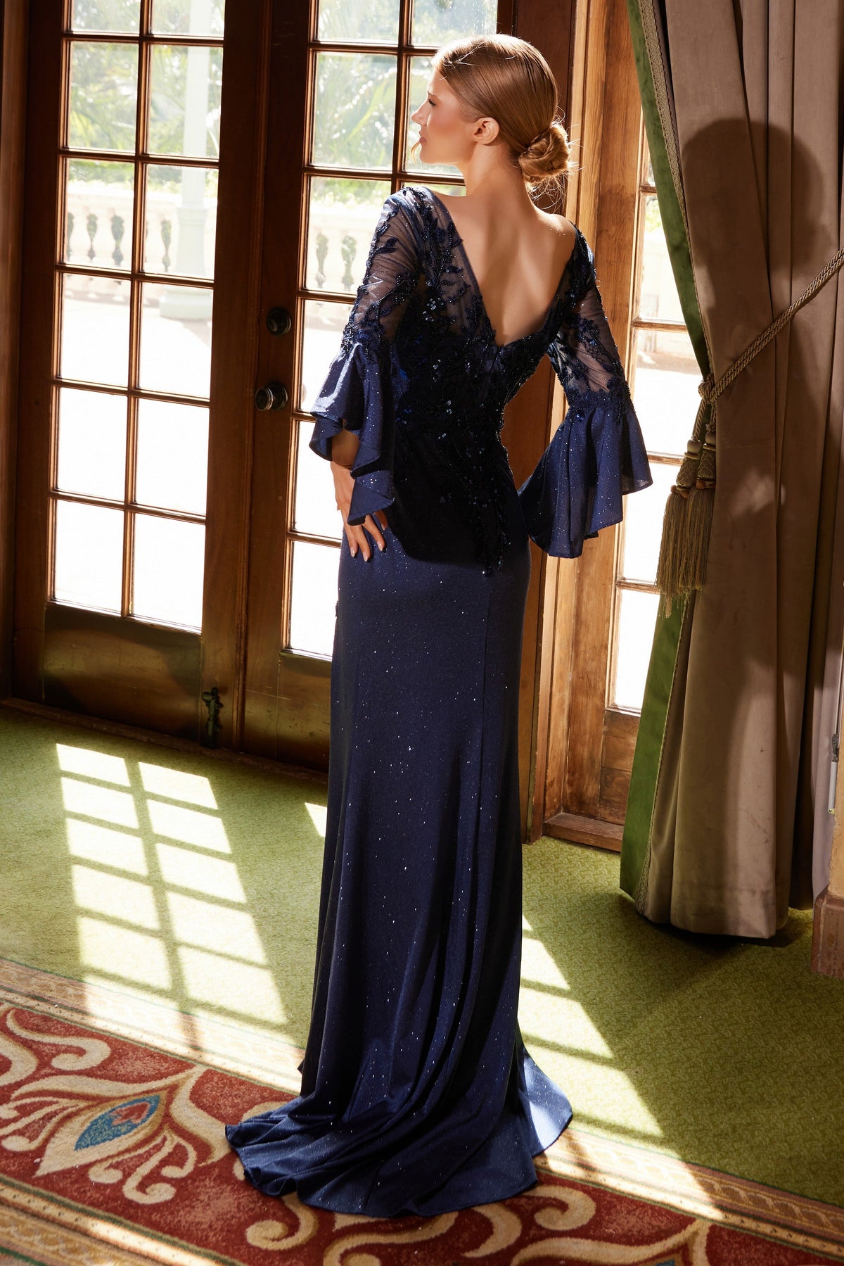 Nox Anabel MD129 Elegant Mother of Bride Dress Appliqué Bell Sleeve Slit Evening Gown