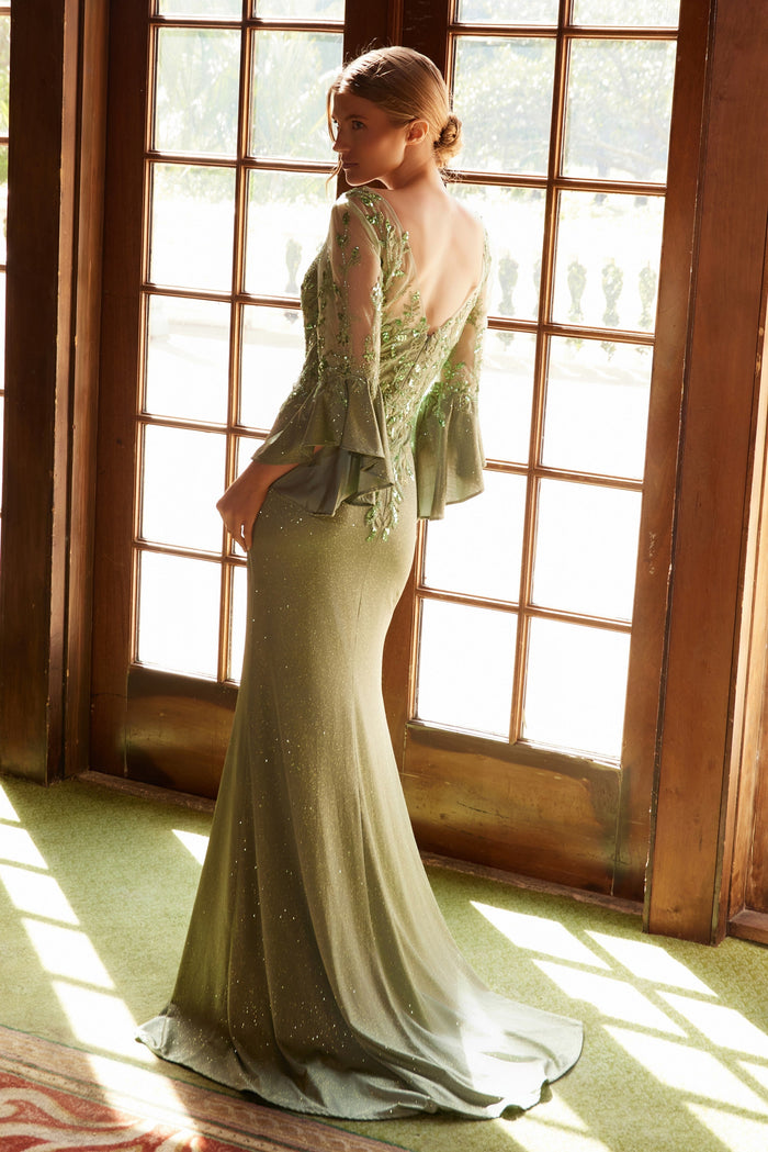 Nox Anabel MD129 Elegant Mother of Bride Dress Appliqué Bell Sleeve Slit Evening Gown