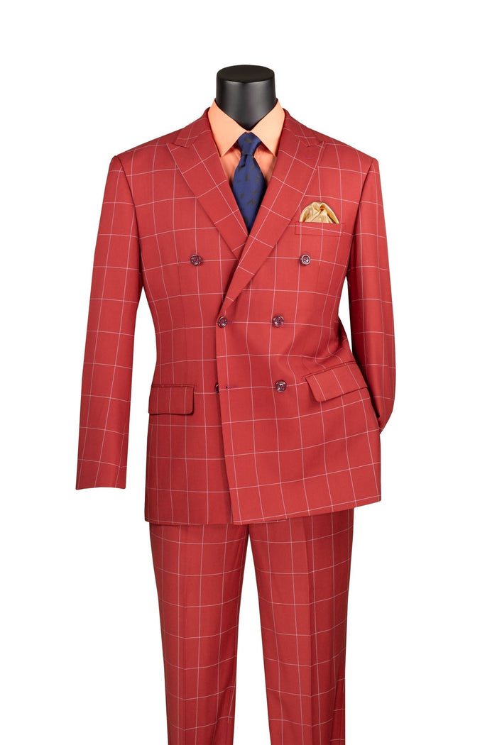 Lazio Collection - Modern Fit Windowpane Suit 3 Piece in Teal Blue by Vinci