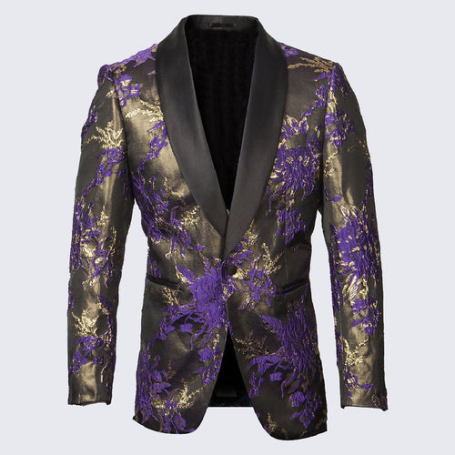 Purple and Gold Tuxedo Jacket with Shawl Lapel – Wedding & Prom