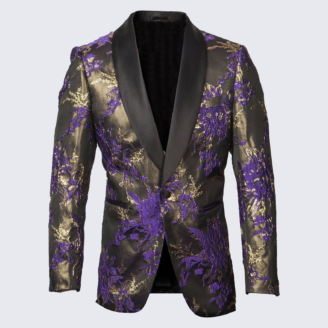 Purple and Gold Tuxedo Jacket with Shawl Lapel – Wedding & Prom
