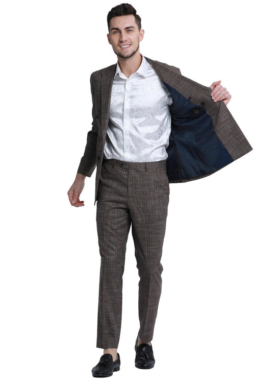 Men's Summer Sharkskin Suit in Brown