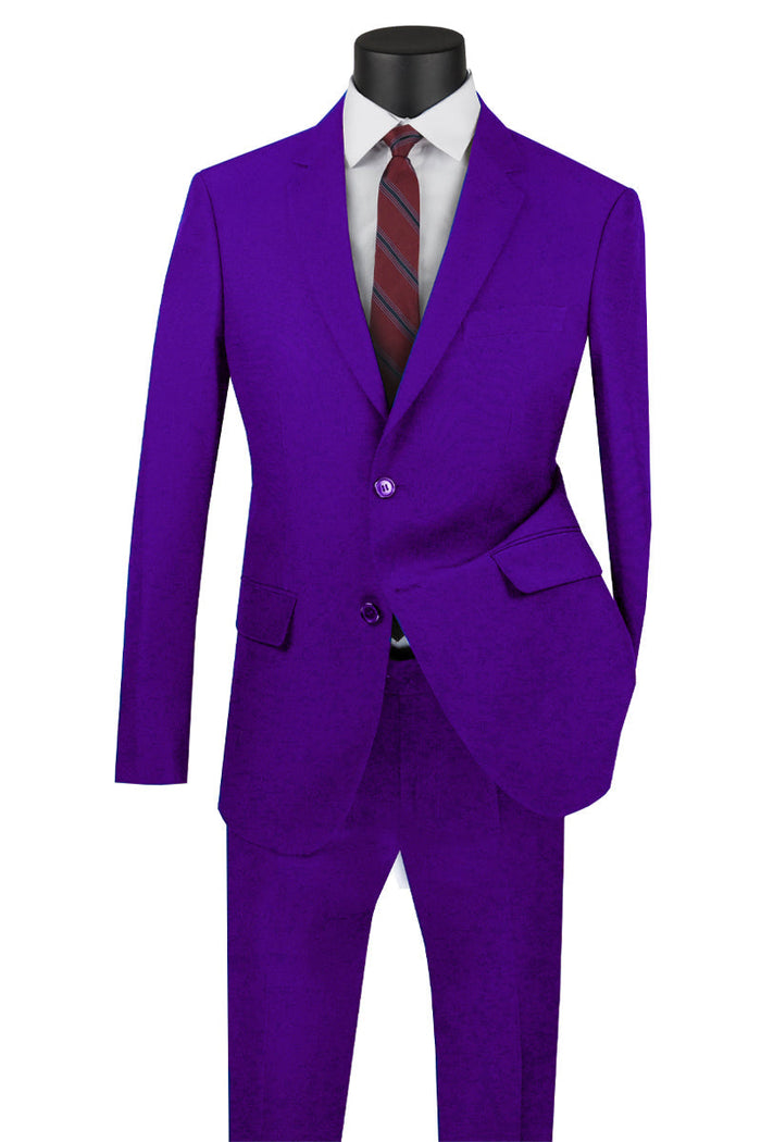 Mens Basic 2 Button Classic Fit Poplin Suit in Royal by Vinci