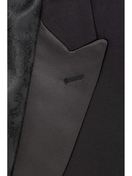 Men's Black Super 150's Luxury Viscose Blend Tuxedo Jacket 1-Button with Peak Lapel