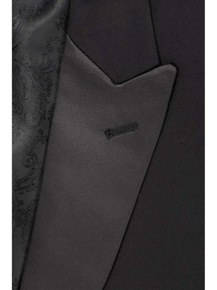 Men's Black Super 150's Luxury Viscose Blend Tuxedo Jacket 1-Button with Peak Lapel