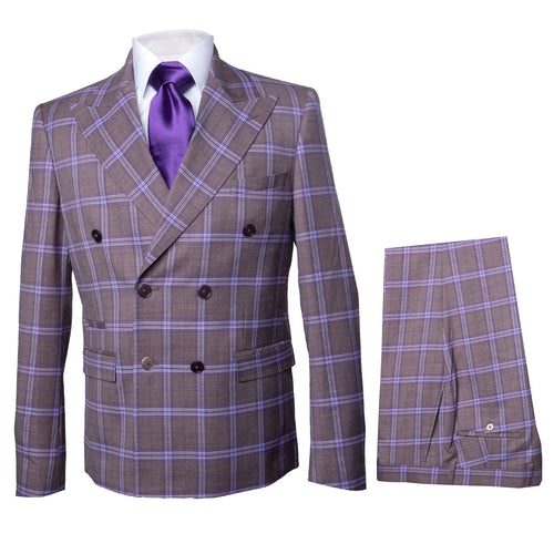 Men’s Purple Windowpane Suit – Premium Milano Fit Formal & Casual Wear By Rossi Man RM1846