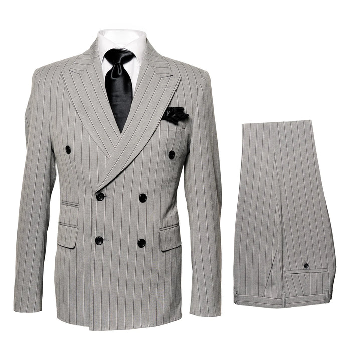 Gray and Black Pinstripe Double Breasted - Modern Fit 1920s Vintage Looking Suit by USA Men's Outlet