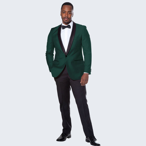 Green Tuxedo Jacket with Black Satin Shawl Lapel – Slim Fit