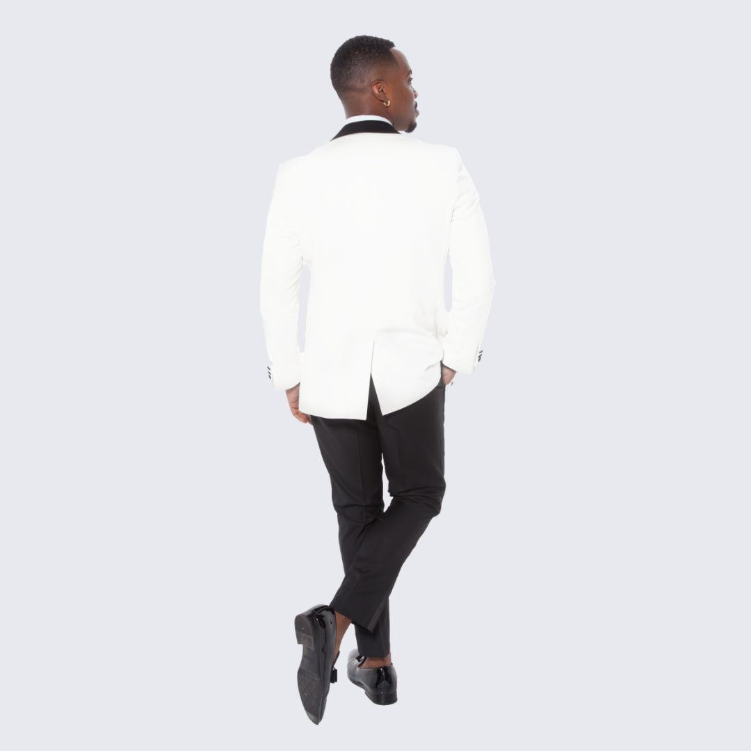 White Tuxedo Jacket with Black Satin Shawl Lapel – Slim Fit
