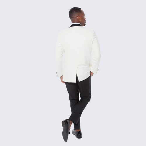 Ivory Tuxedo Jacket with Black Satin Shawl Lapel – Slim Fit