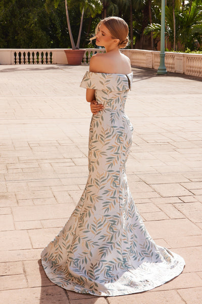 Nox Anabel MJ134 Stunning Jacquard Off-Shoulder Gown