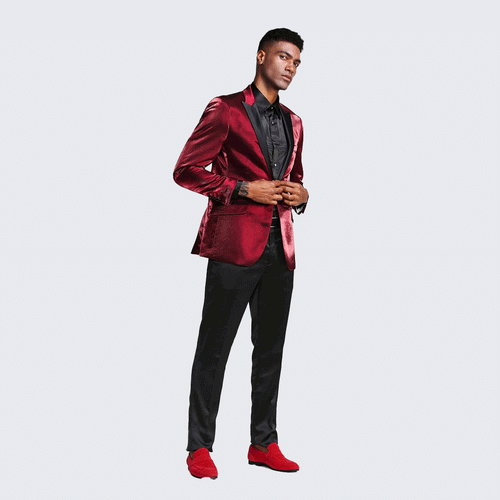 Burgundy Shiny Slim Fit Tuxedo Jacket with Peak Lapel – Wedding & Prom
