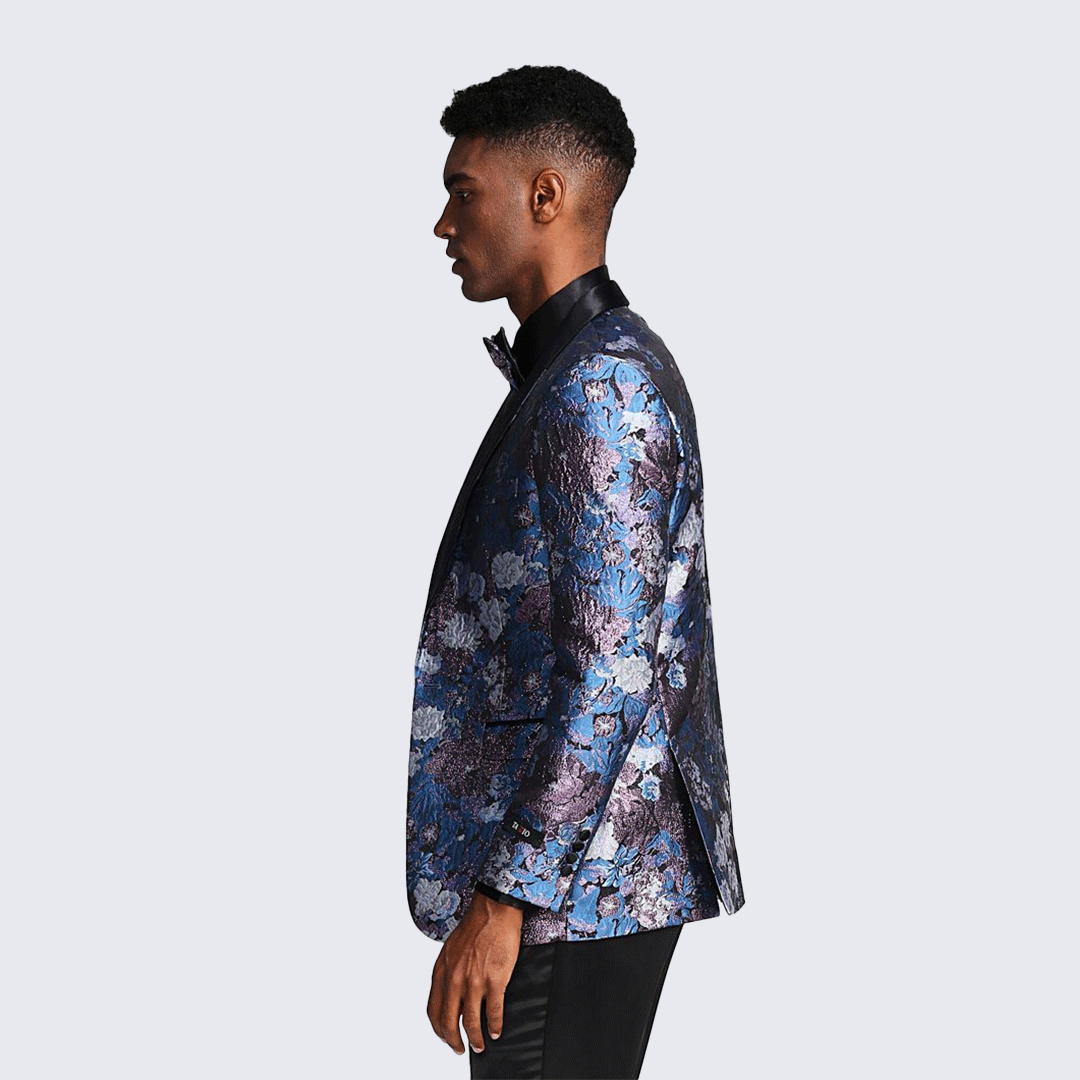 Rose & Lavender Floral Tuxedo Jacket with Shawl Lapel – Slim Fit