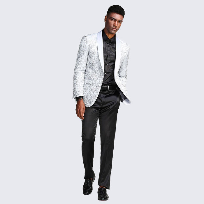 Silver Paisley Tuxedo Jacket with Shawl Lapel – Slim Fit