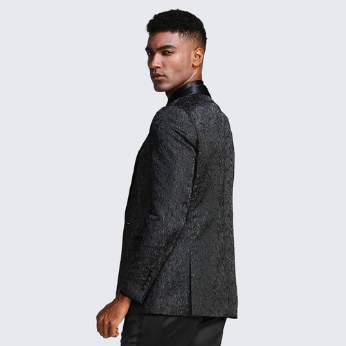 Black Tuxedo Jacket Paisley Pattern Slim Fit - Wedding - Prom