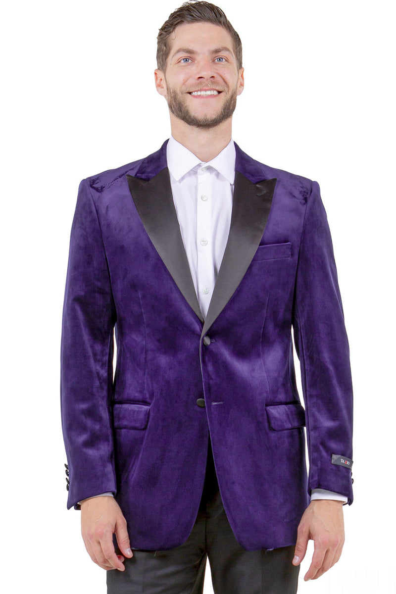 Men's Velvet Tuxedo Jacket in Purple from Tazio Suits