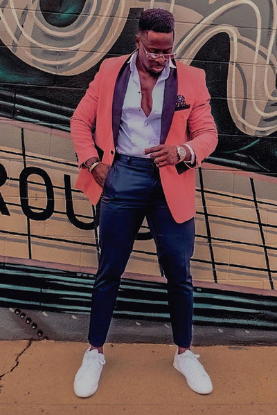 Men's Slim Fit Velvet Tuxedo Jacket in Mauve Coral Pink