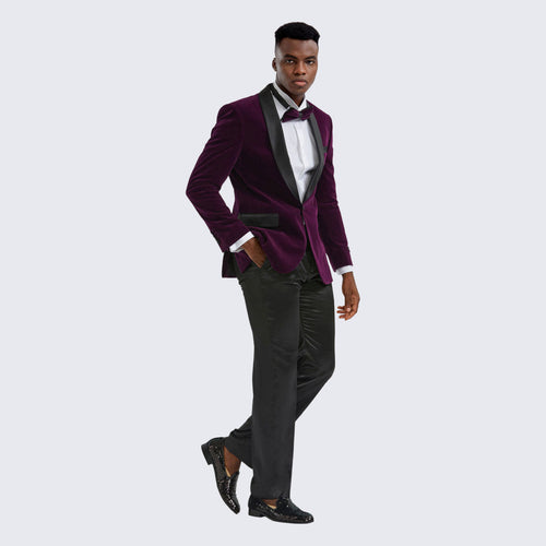 Purple Velvet Tuxedo Jacket with Shawl Lapel – Slim Fit