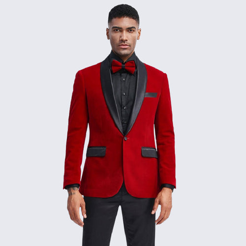 Red Velvet Tuxedo Jacket with Shawl Lapel – Slim Fit