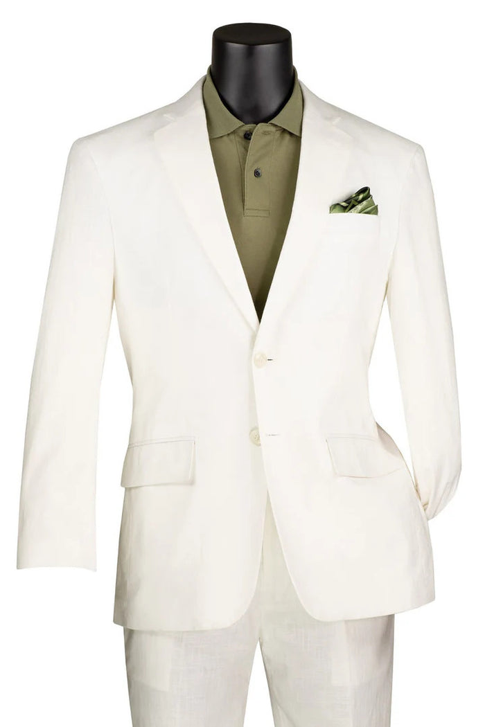 Men’s White Linen and Cotton Summer Suit, Basic Modern 2 Piece Wedding and Beach Suit