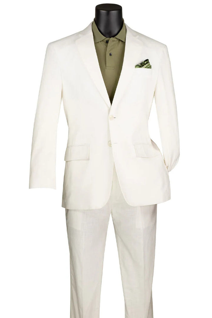 Men’s White Linen and Cotton Summer Suit, Basic Modern 2 Piece Wedding and Beach Suit