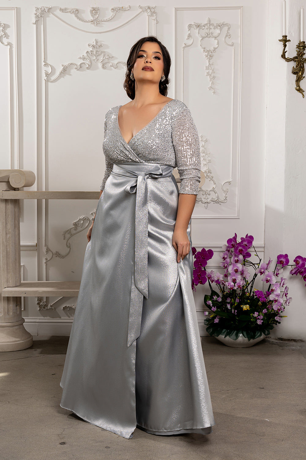 Short Sleeve Mother of the Groom Dress with Slit