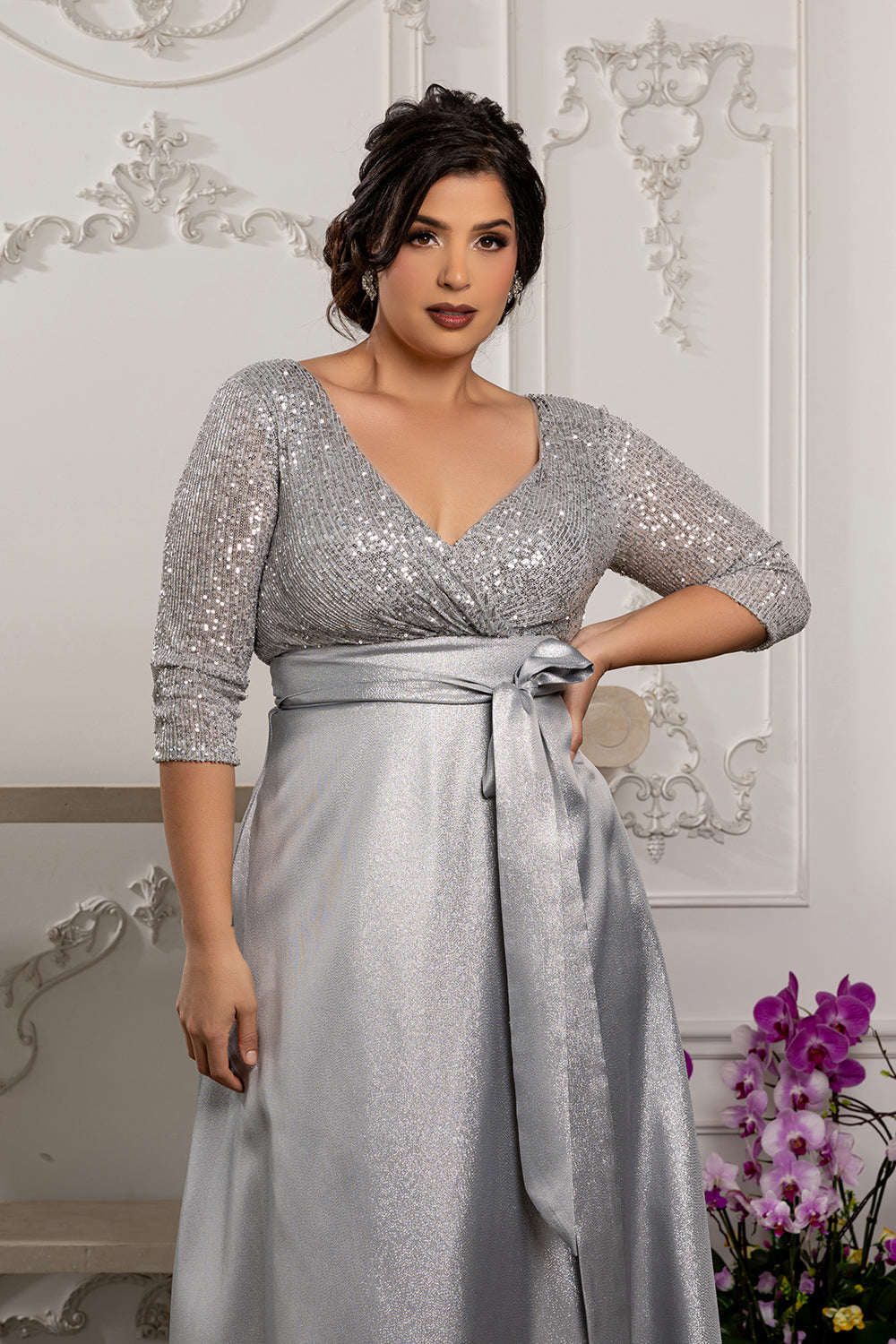 Short Sleeve Mother of the Groom Dress with Slit