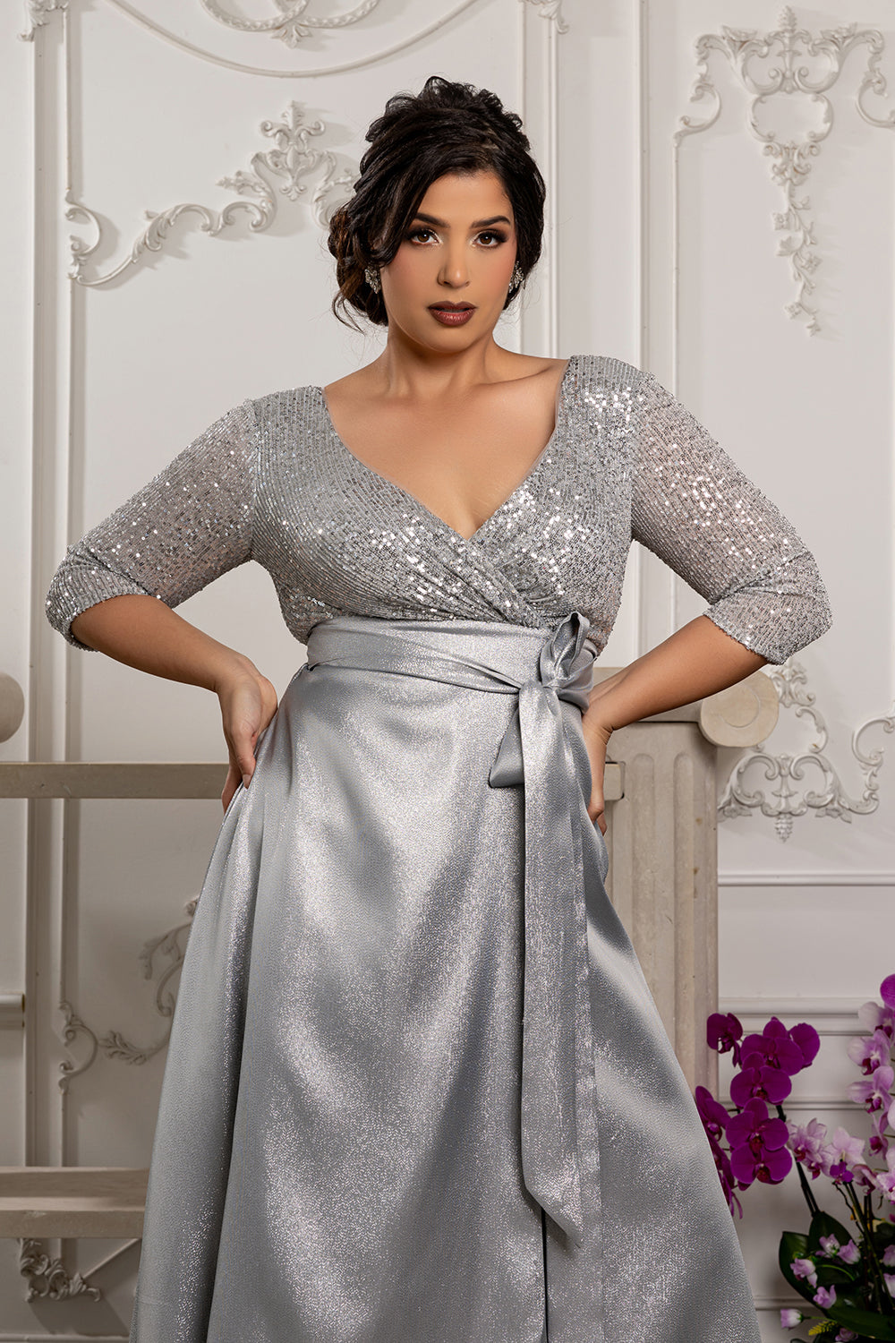 Short Sleeve Mother of the Groom Dress with Slit