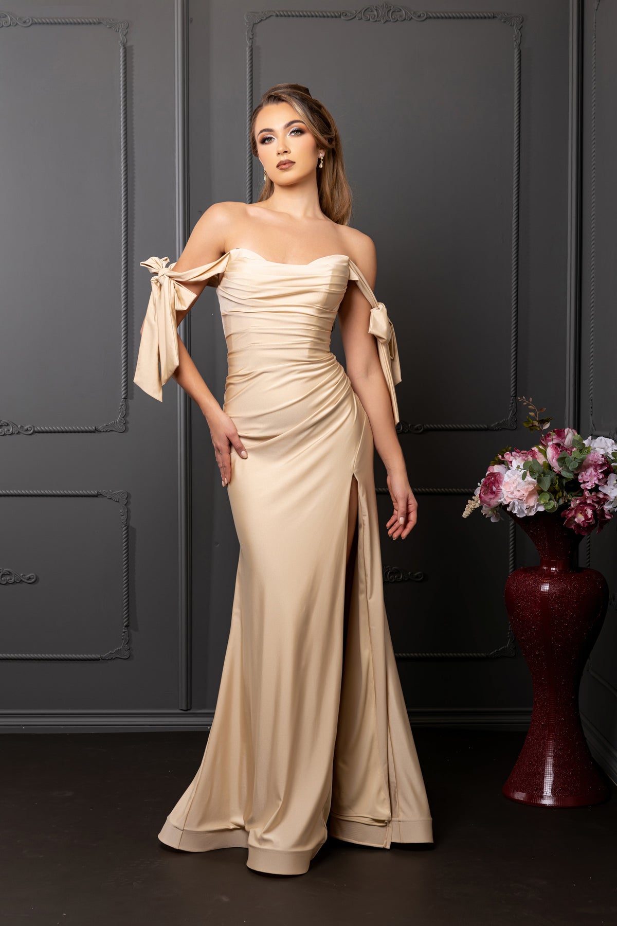 Stretchy Ruched Off The Shoulder Prom Dress