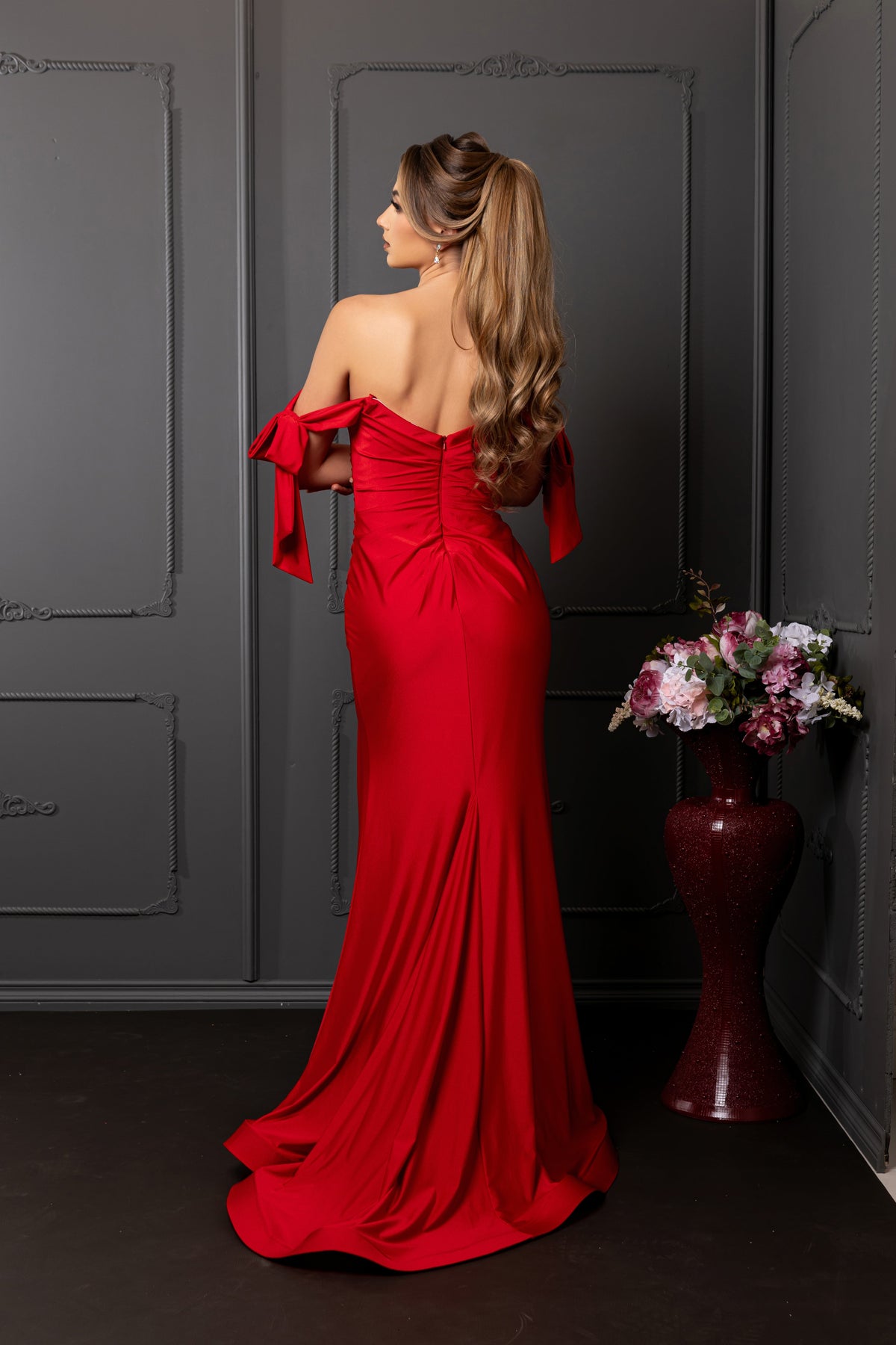 Stretchy Ruched Off The Shoulder Prom Dress