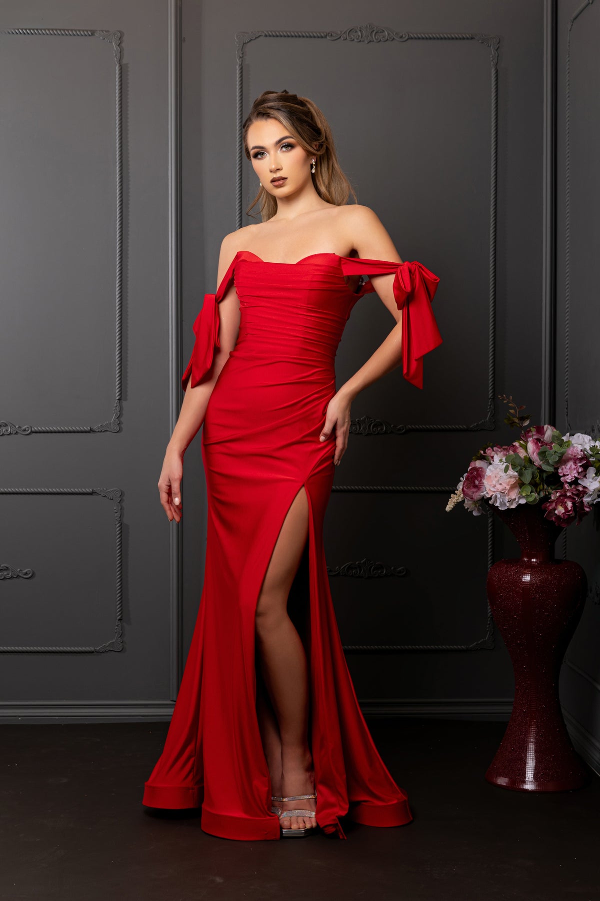 Stretchy Ruched Off The Shoulder Prom Dress