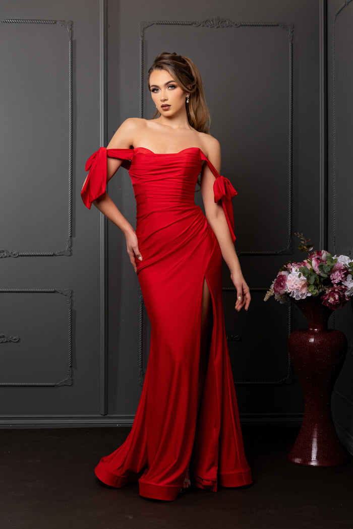 Stretchy Ruched Off The Shoulder Prom Dress