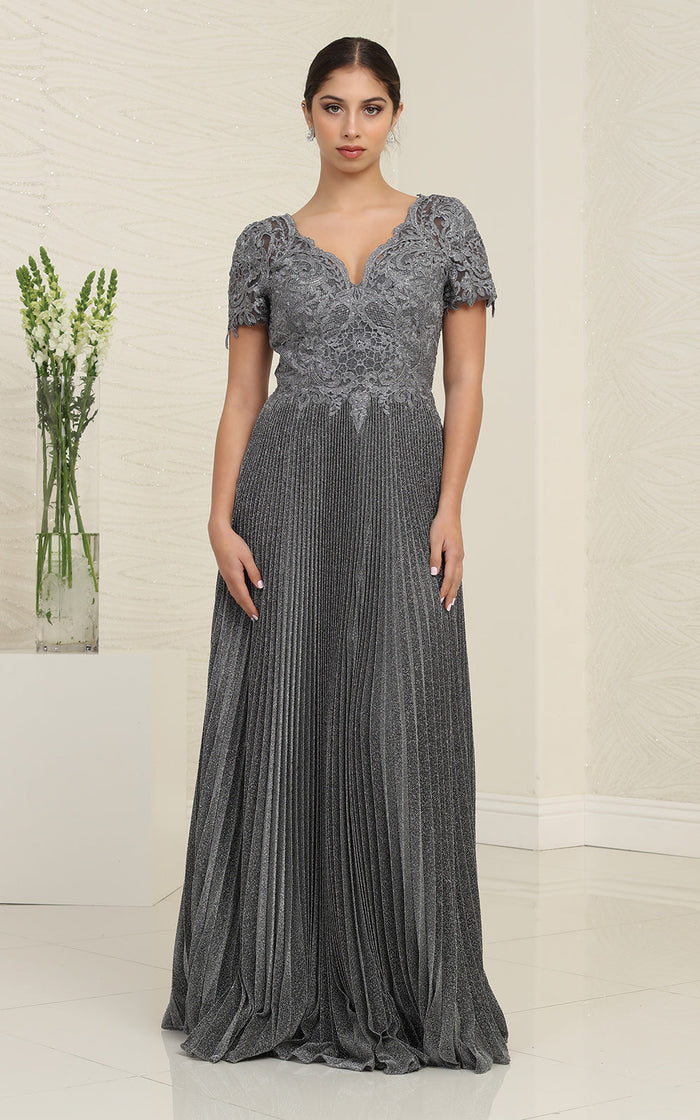 May Queen MQ1902 Short Sleeve Pleated Formal Dress