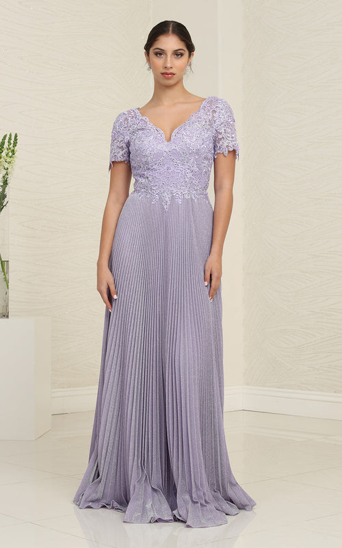 May Queen MQ1902 Short Sleeve Pleated Formal Dress