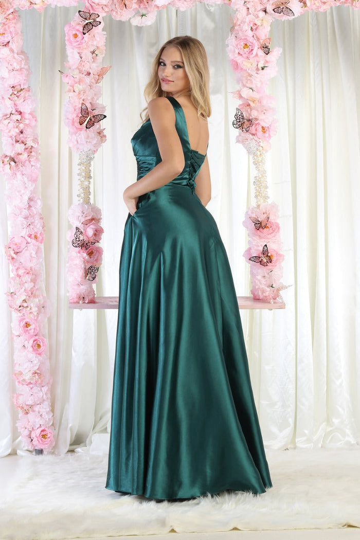 May Queen MQ1994 Sleeveless Side Pockets Satin Formal Evening Dress