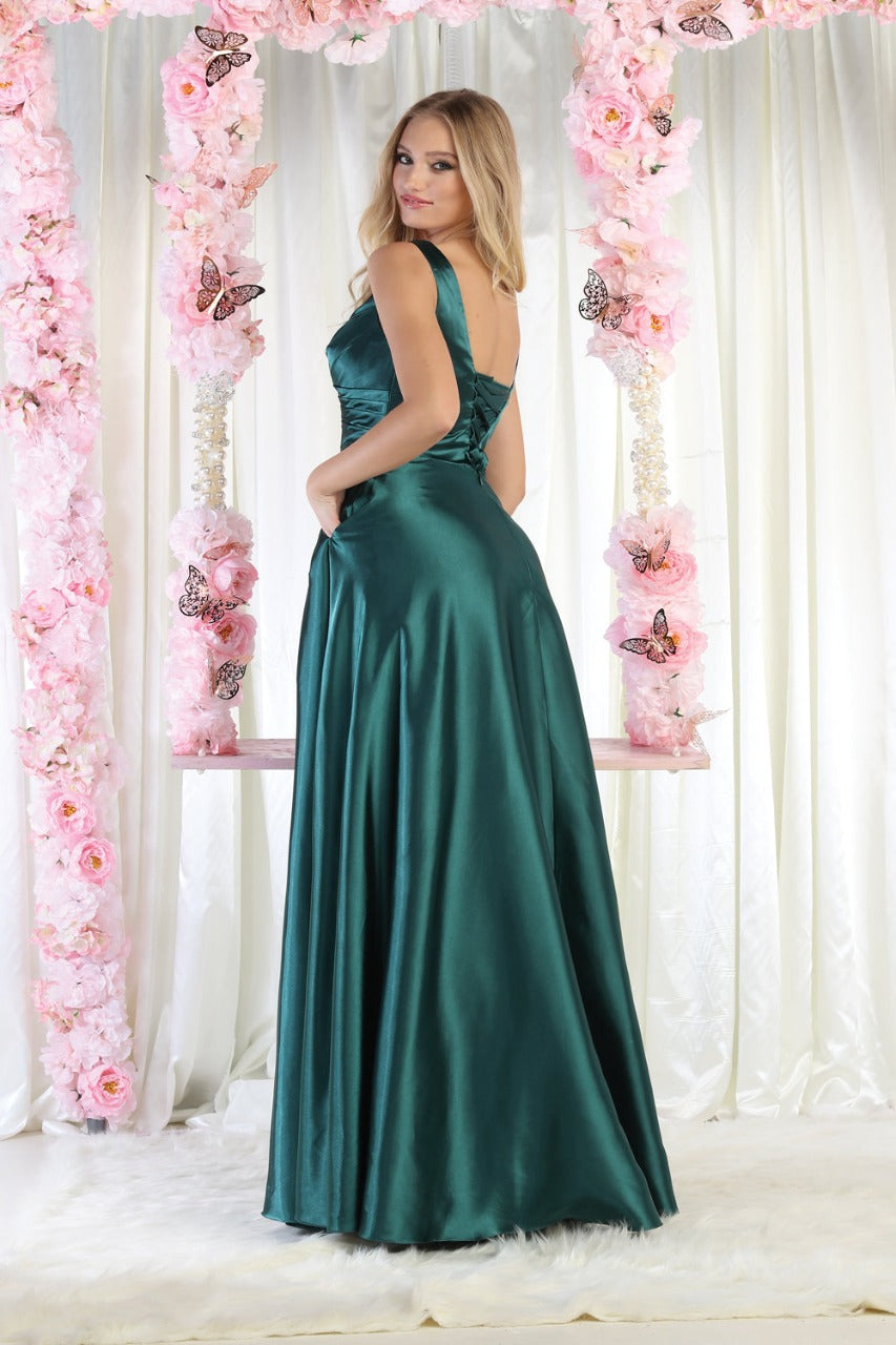 May Queen MQ1994 Sleeveless Side Pockets Satin Formal Evening Dress