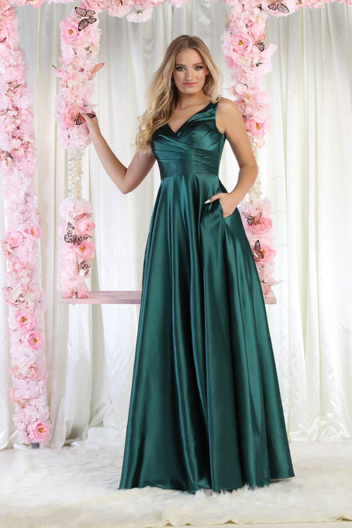 May Queen MQ1994 Sleeveless Side Pockets Satin Formal Evening Dress