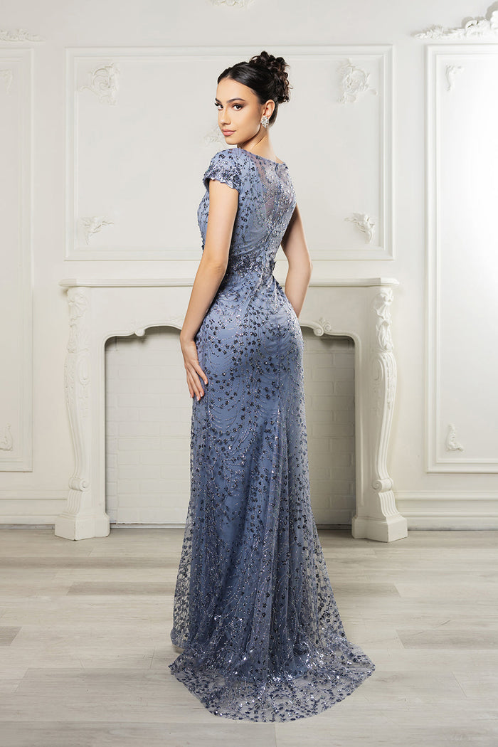 Floral Appliqued Long Mesh Formal Gown-New Collection