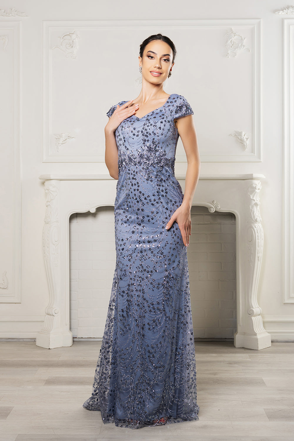 Floral Appliqued Long Mesh Formal Gown-New Collection