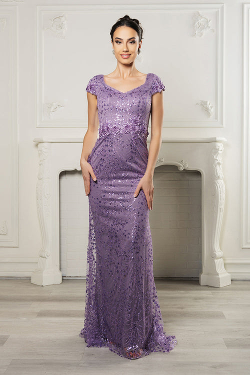 Floral Appliqued Long Mesh Formal Gown-New Collection