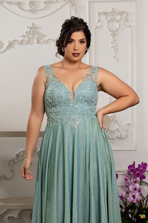 Special Occasion Dress High Slit Plunging V-Neck By May Queen MQ2137
