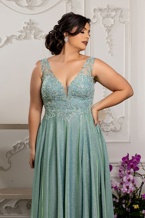 Special Occasion Dress High Slit Plunging V-Neck By May Queen MQ2137