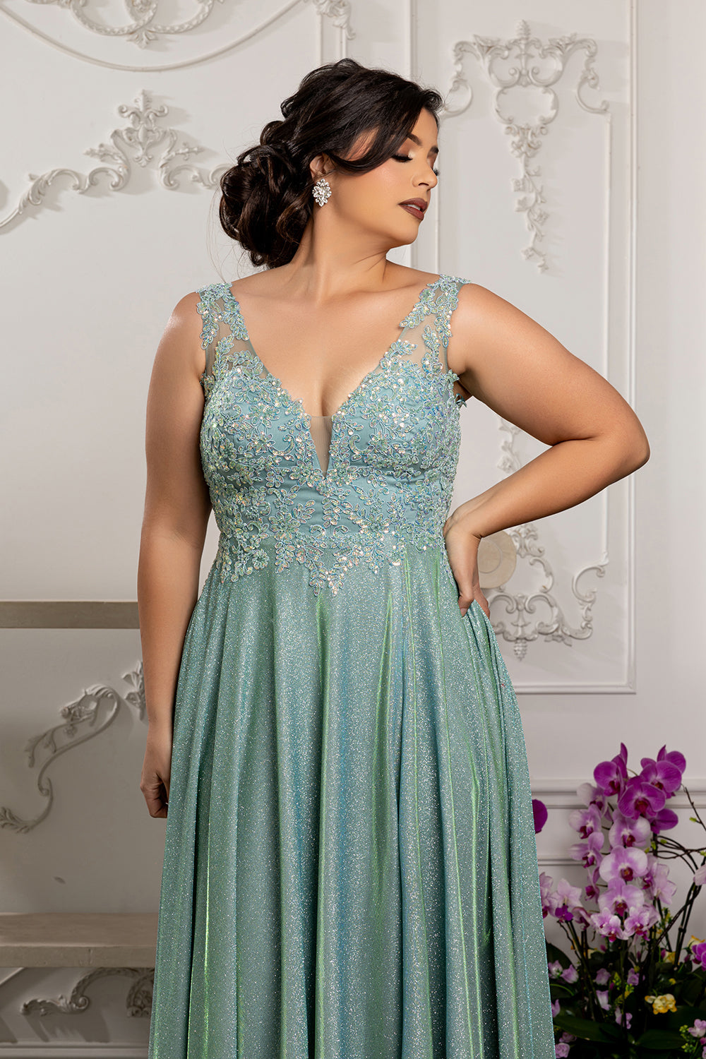 Special Occasion Dress High Slit Plunging V-Neck By May Queen MQ2137