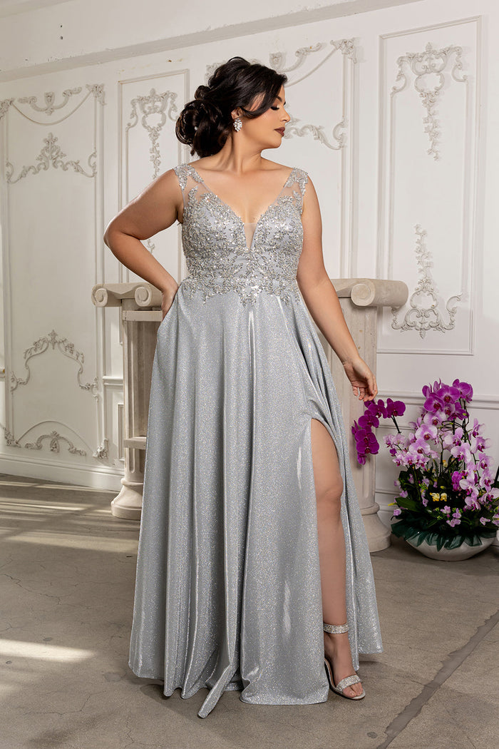 Special Occasion Dress High Slit Plunging V-Neck By May Queen MQ2137
