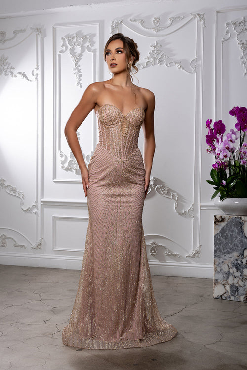 Strapless Corset Sequin Evening Gown | Sparkling Mermaid Prom Dress By May Queen MQ2195